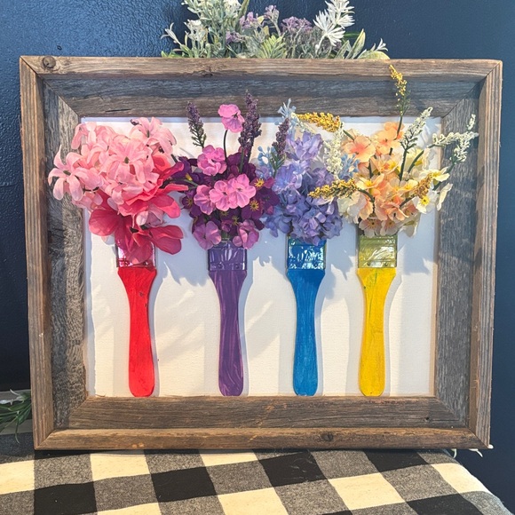 Hand Crafted Other - Handcrafted Colorful Paintbrush Floral Wall Art - Four Brush Bouquet